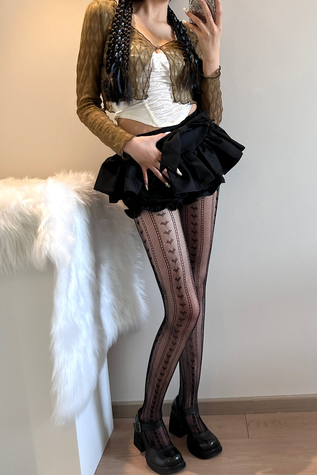 Black Fishnet Tights with Heart Cutouts