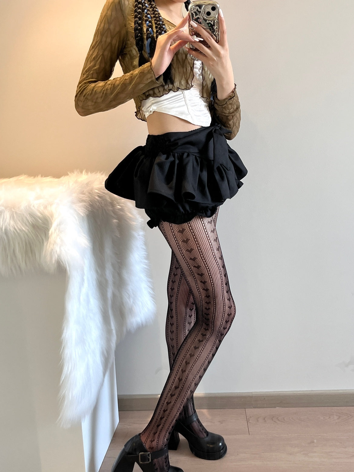 Black Fishnet Tights with Heart Cutouts