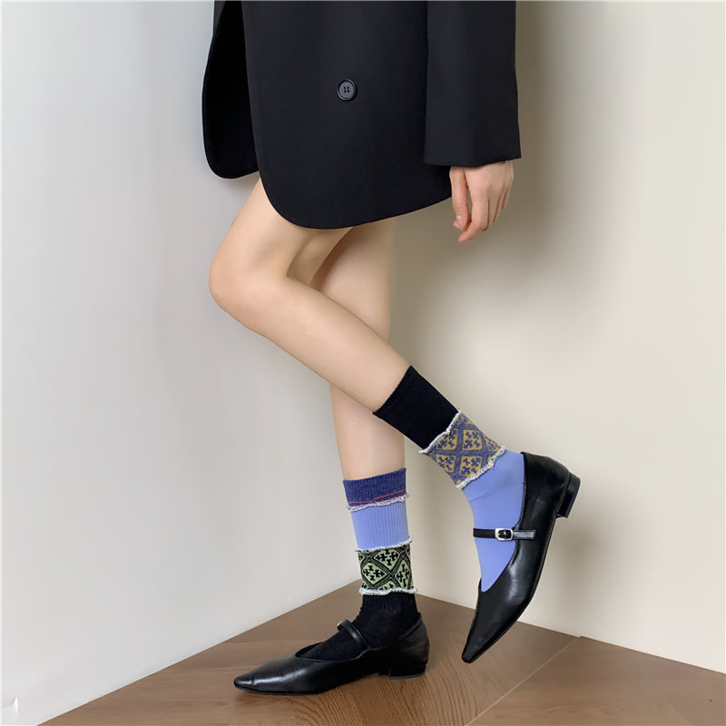 Blue Green Red Color-block Mid-calf Socks