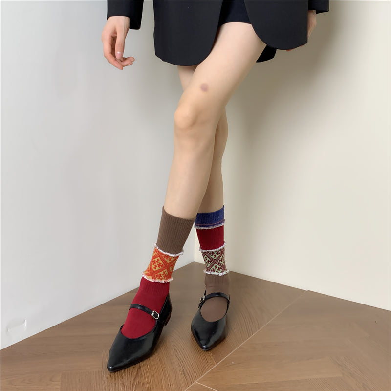 Blue Green Red Color-block Mid-calf Socks