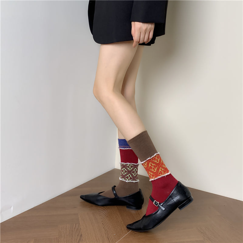 Blue Green Red Color-block Mid-calf Socks