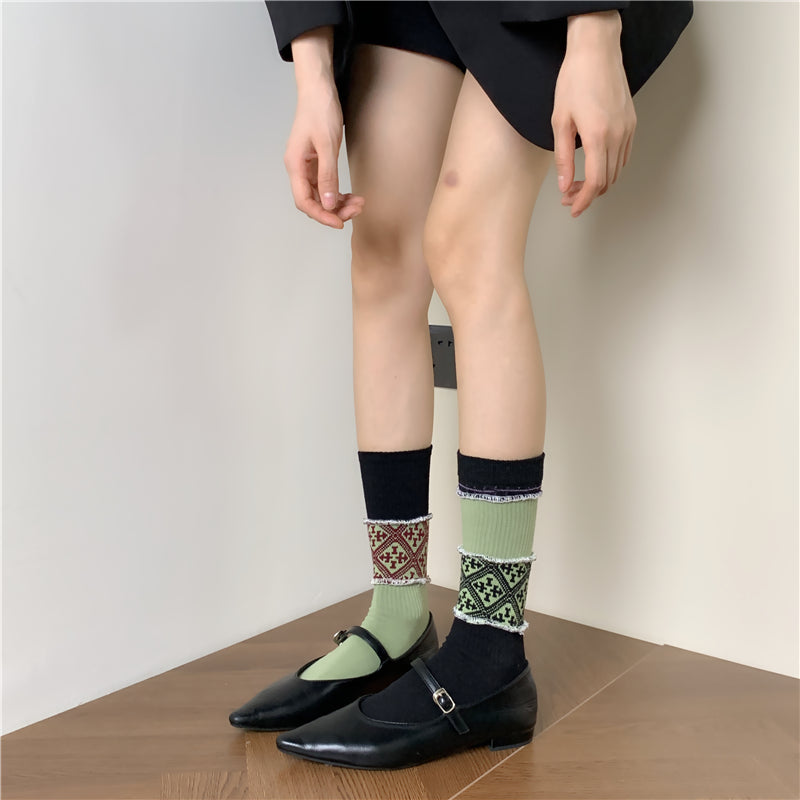 Blue Green Red Color-block Mid-calf Socks