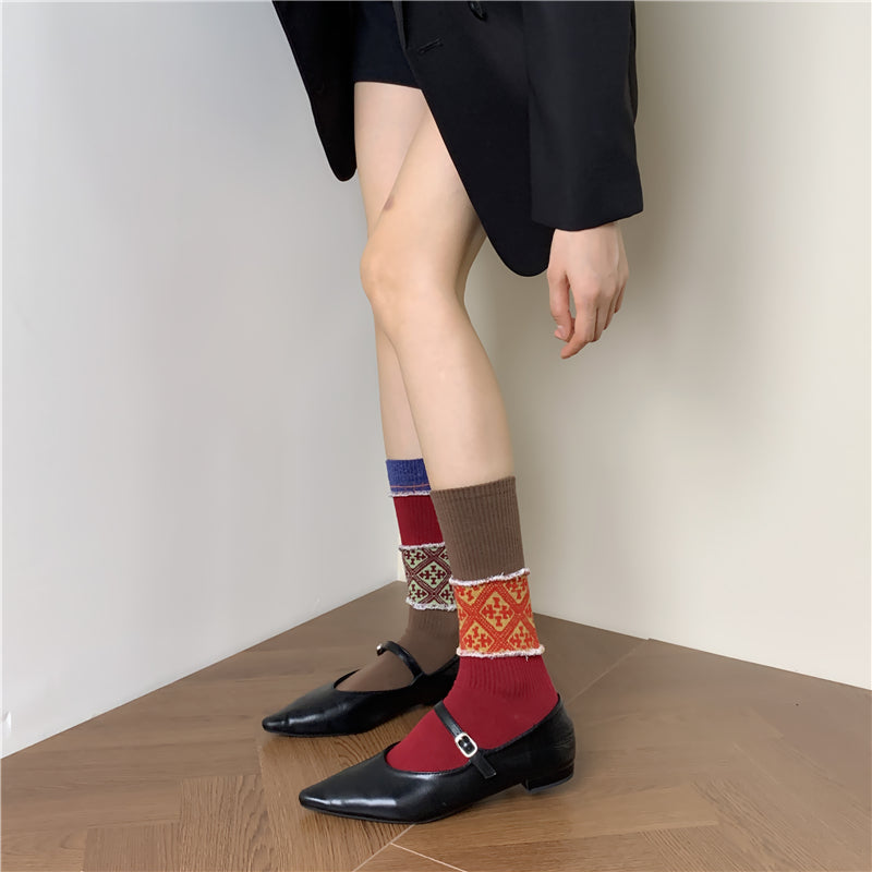 Blue Green Red Color-block Mid-calf Socks