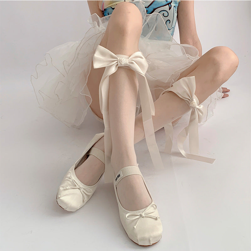 Bow Calf Sheer Socks