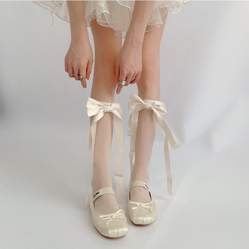 Bow Calf Sheer Socks