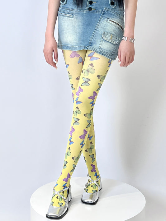 Y2K Style Butterfly Garden Pantyhose