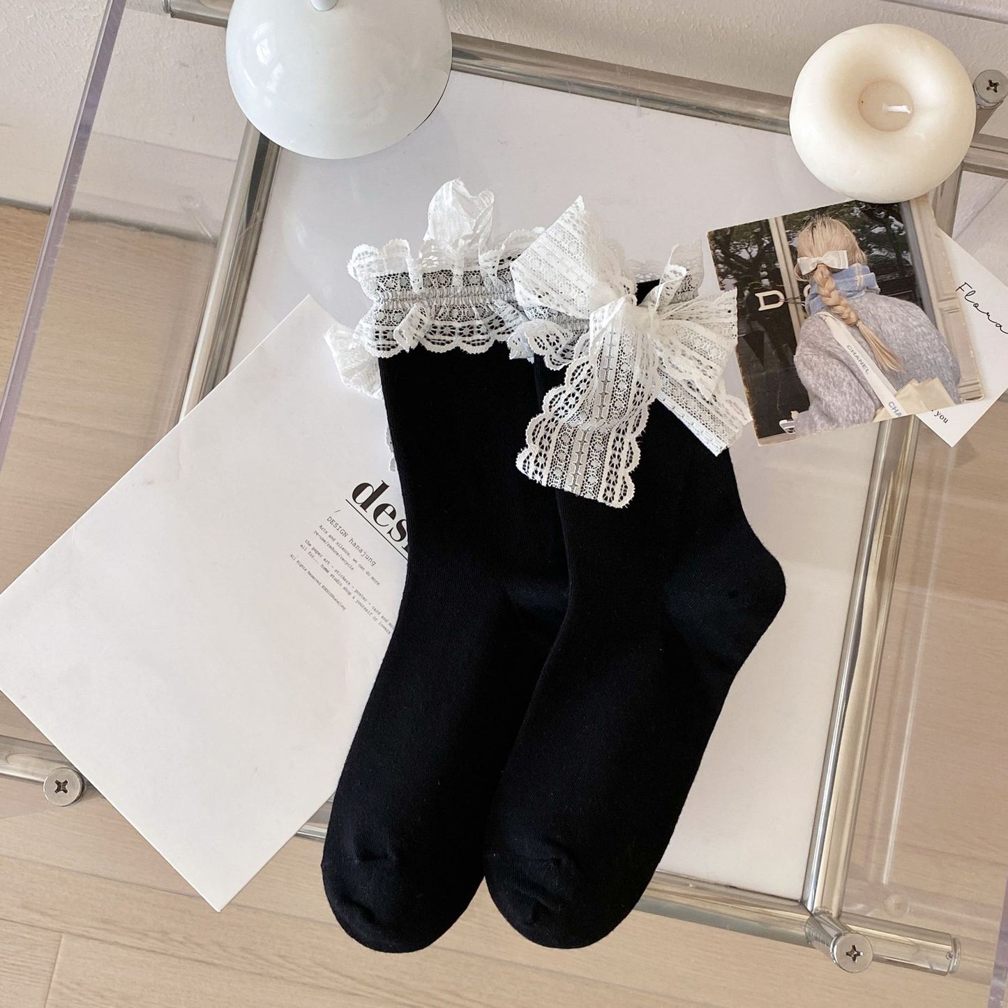 Cotton Bow Lace Socks