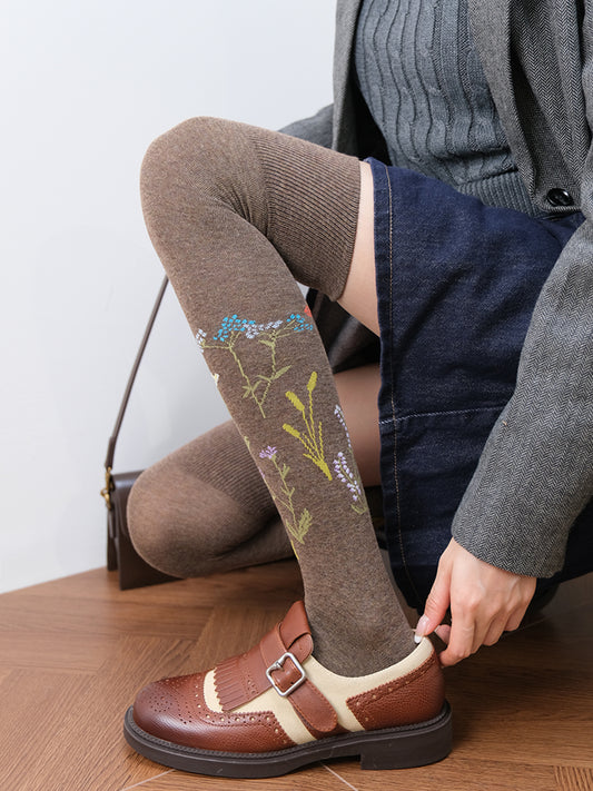 Vintage Floral Embroidered Over-the-Knee Socks