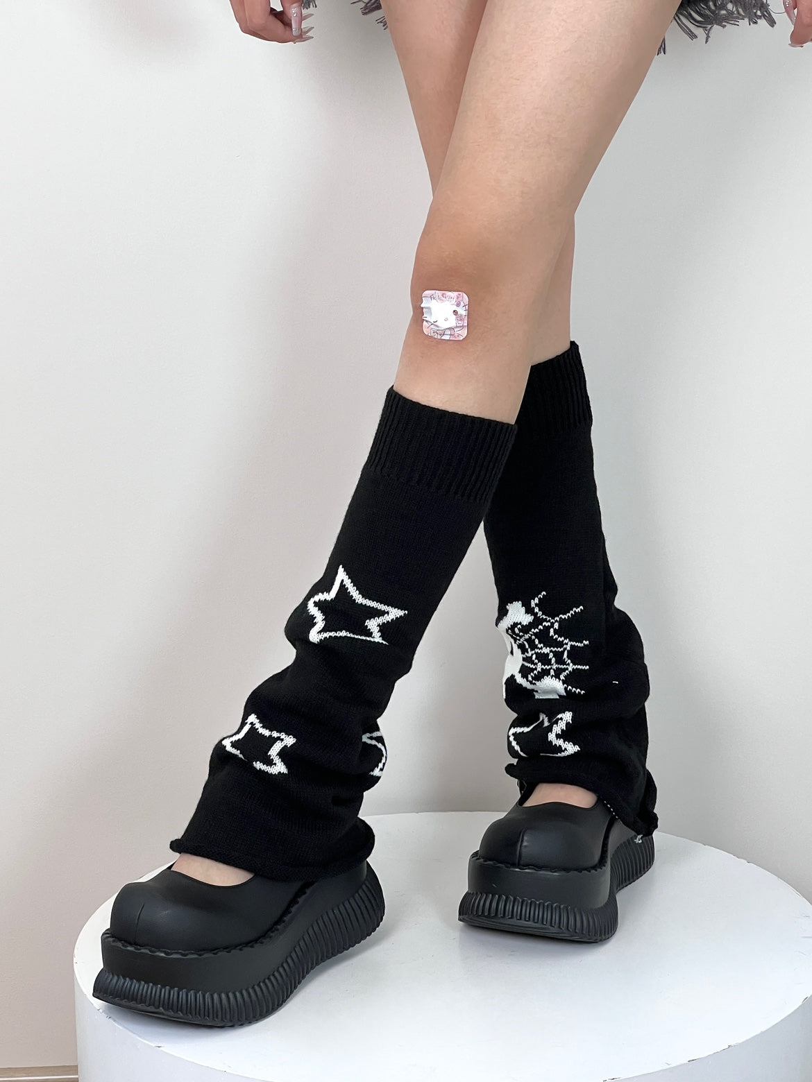 Cobweb and Stars Black Leg Warmers