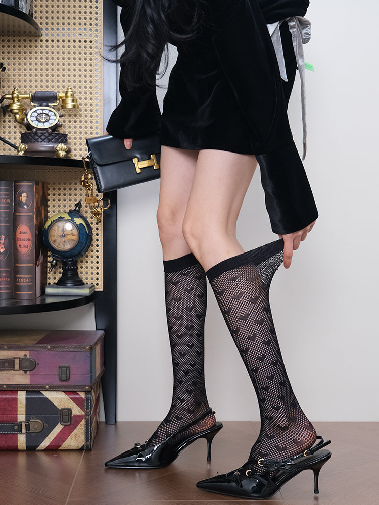 Minimalist Heart Hollow Mesh Calf Socks