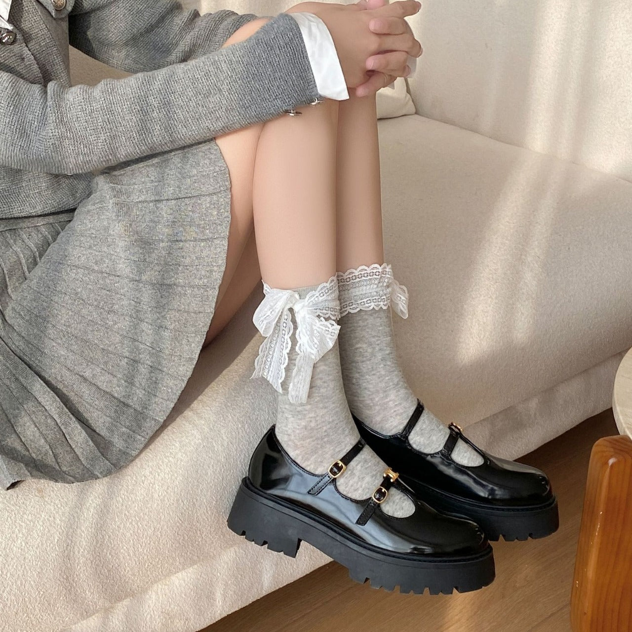 Cotton Bow Lace Socks