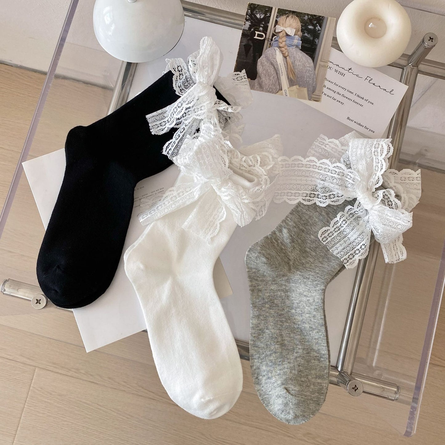 Cotton Bow Lace Socks