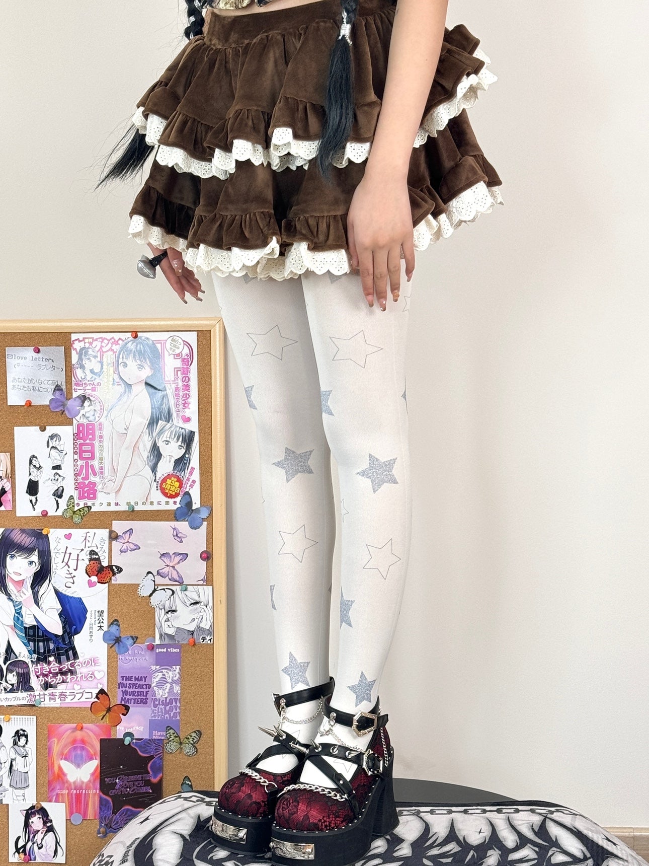 Magical Velvet White Tights with Stars