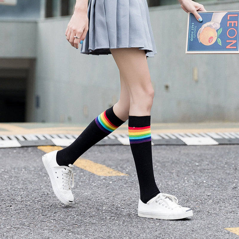 Rainbow Stripe Calf Socks