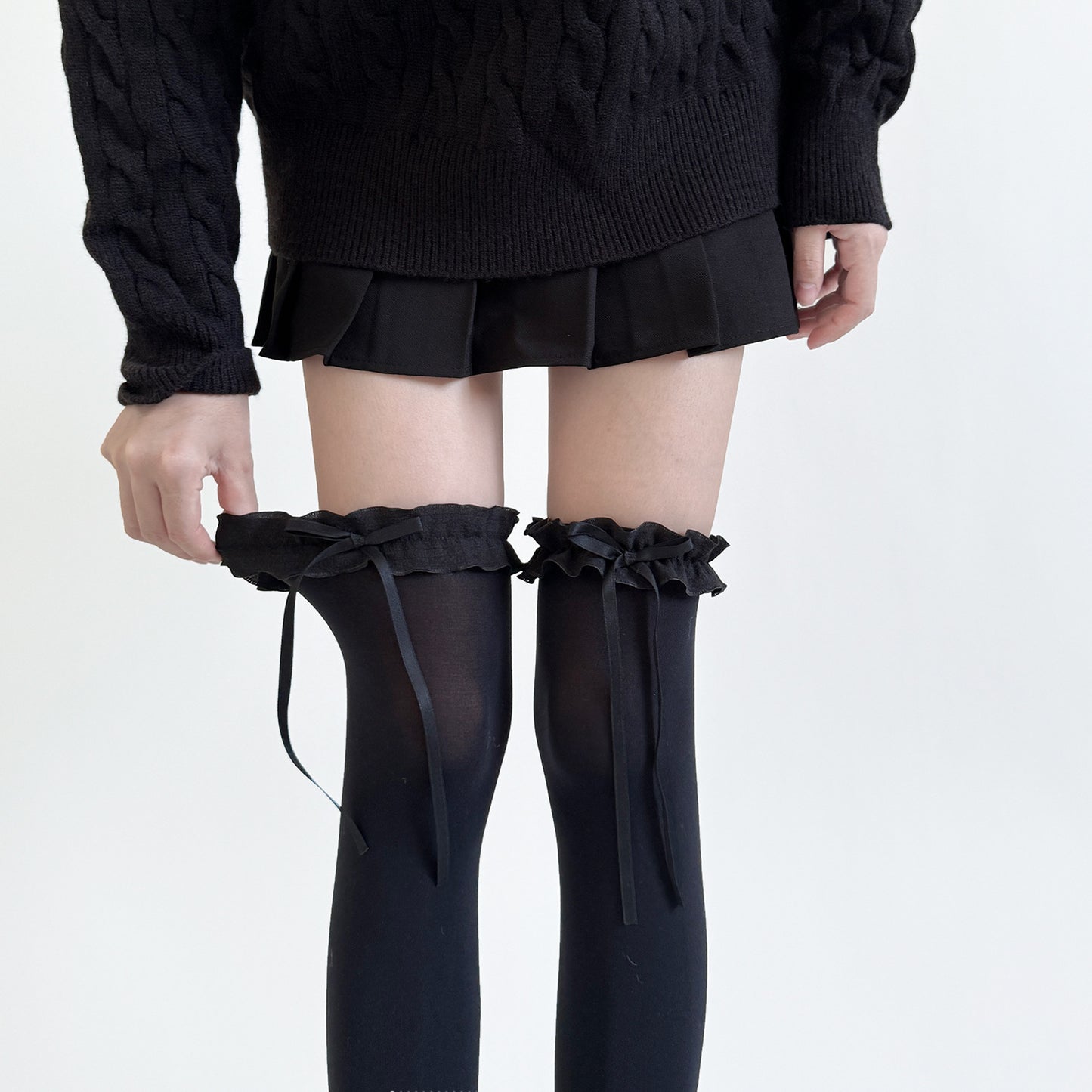 Ruffle Bow Knee High Sheer Socks