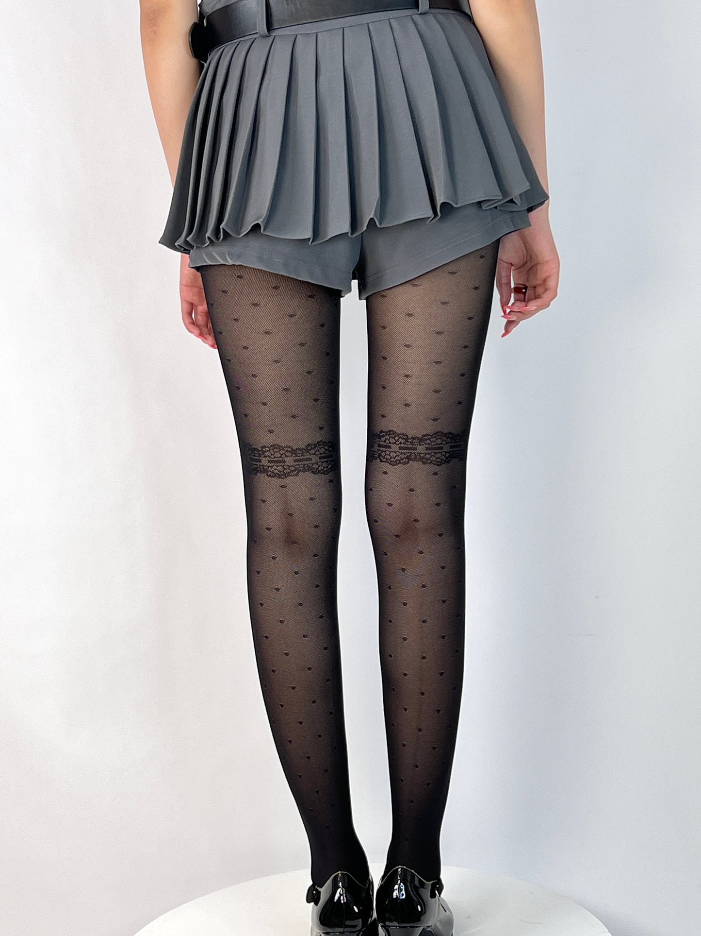 Sheer Thigh Patchwork Lace Tights with Polka Dots