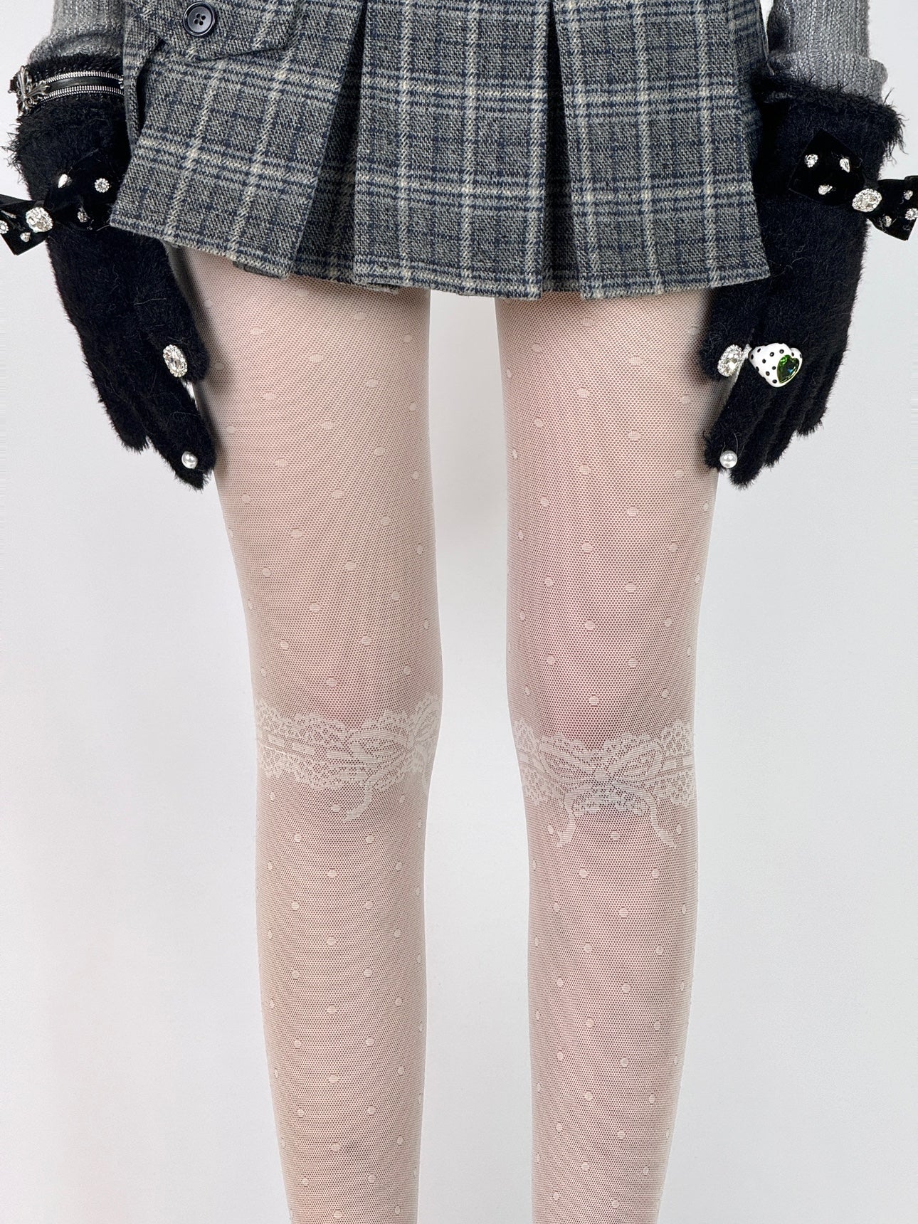 Sheer Thigh Patchwork Lace Tights with Polka Dots