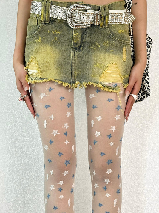 Sheer Tights with Blue and White Star