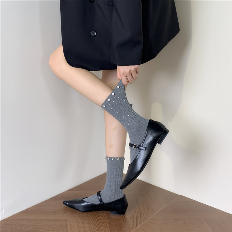 Solid Color Sparkling Diamond Striped Socks