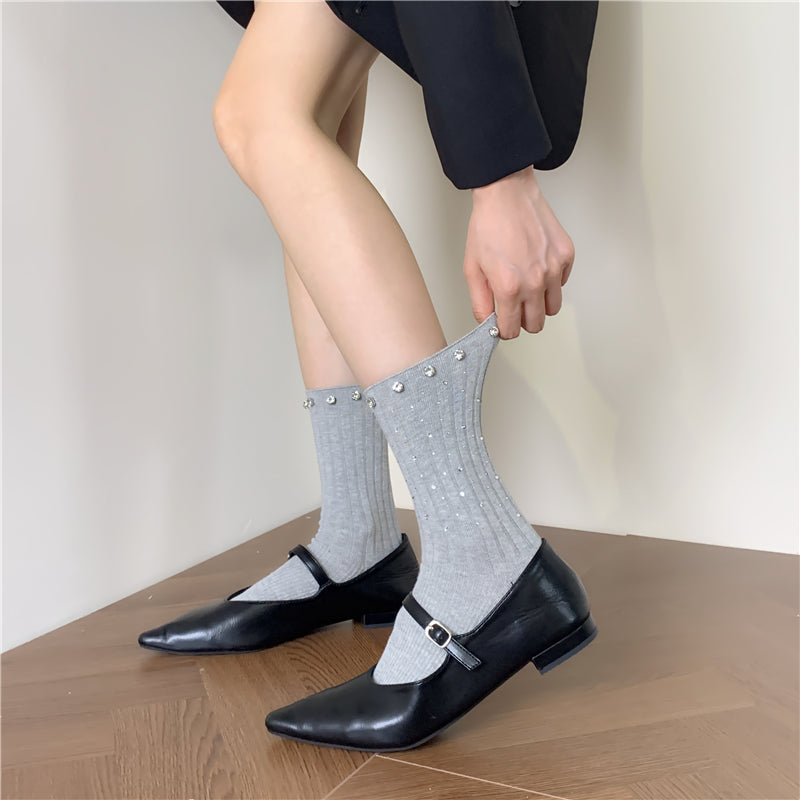 Solid Color Sparkling Diamond Striped Socks