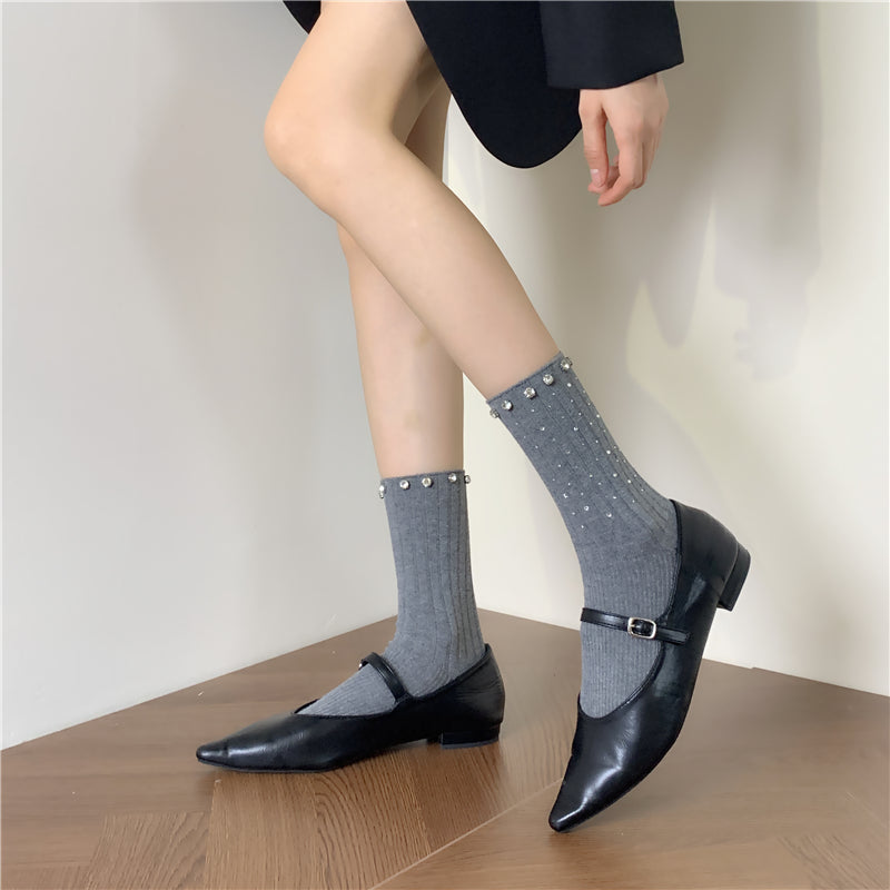 Solid Color Sparkling Diamond Striped Socks