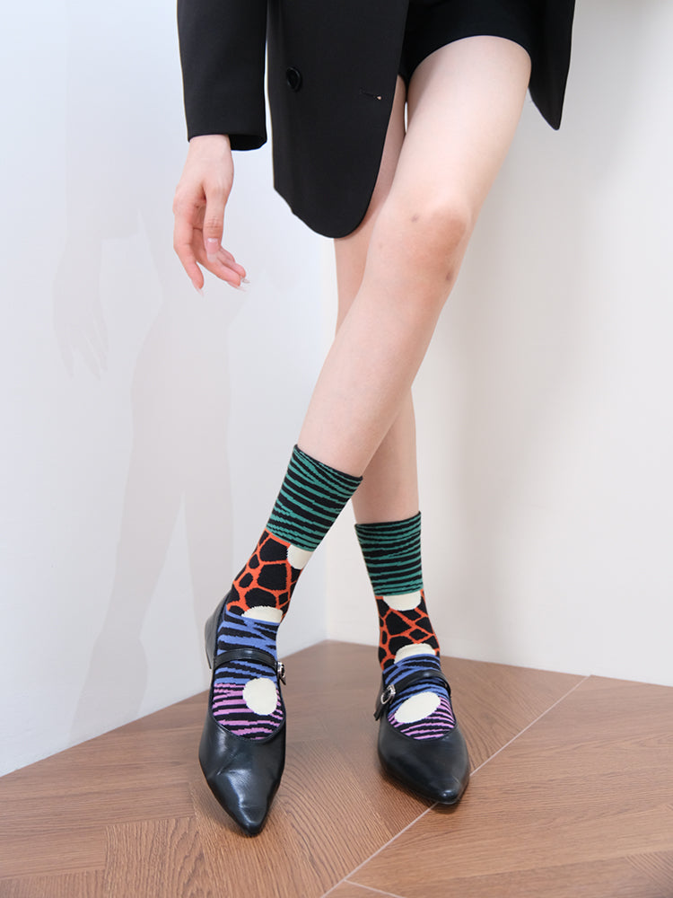 Zebra Leopard Print Color-block Mid-calf Socks