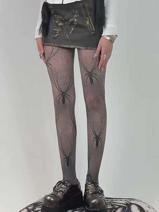 Black & Gray Two-Tone Spider Tights