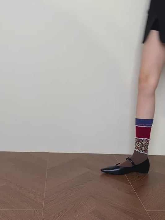 Blue Green Red Color-block Mid-calf Socks